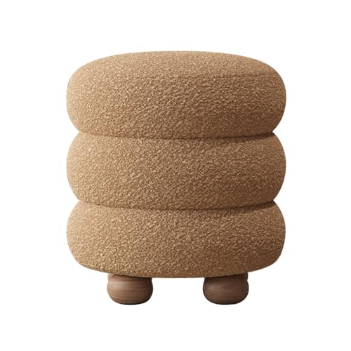YCKEGEW Gepolsterter Sitzhocker Für Das Wohnzimmer Runder Ottoman Aus Samt Schminkstuhl, Schuhhocker Für Den Eingangsbereich Couch-Fußstütze Und Trittleiter Mit Holzbeinen(Khaki) von YCKEGEW