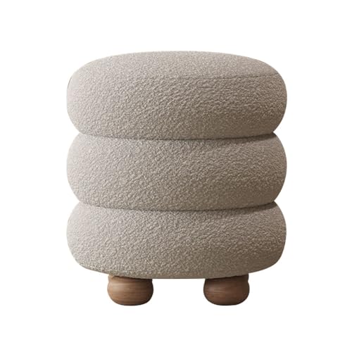 YCKEGEW Gepolsterter Sitzhocker Für Das Wohnzimmer Runder Ottoman Aus Samt Schminkstuhl, Schuhhocker Für Den Eingangsbereich Couch-Fußstütze Und Trittleiter Mit Holzbeinen(Light Grey) von YCKEGEW