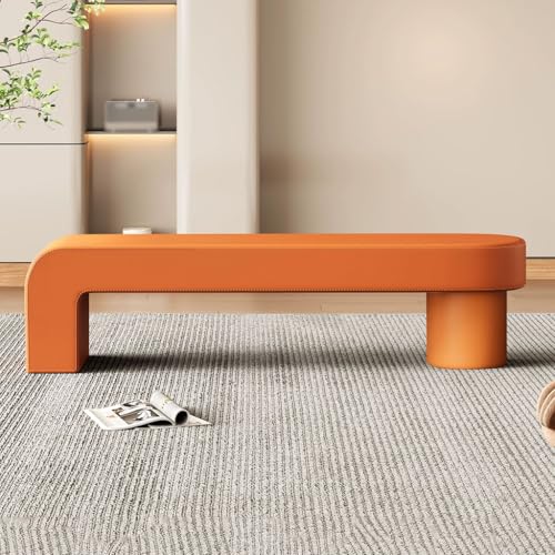 YCKEGEW Gepolsterter Sofahocker Moderne Lange Ottomane Aus Leder Schuhbank Für Den Eingangsbereich, Bettbank Für Das Schlafzimmer, Fußstütze Für Das Wohnzimmer(All orange,100cm) von YCKEGEW