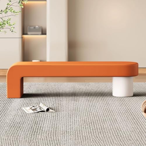 YCKEGEW Gepolsterter Sofahocker Moderne Lange Ottomane Aus Leder Schuhbank Für Den Eingangsbereich, Bettbank Für Das Schlafzimmer, Fußstütze Für Das Wohnzimmer(Orange+White,80cm) von YCKEGEW