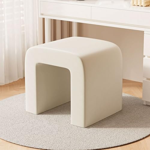 YCKEGEW Gewölbter Waschtischhocker Ankleidestühle Moderner Ottoman-Fußhocker Sofa-Bank, Zusätzlicher Sitzplatz Für Schminkzimmer, Wohnzimmer, Eingangsbereich, Büro(White) von YCKEGEW