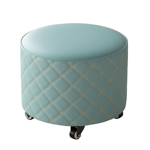 YCKEGEW Kleine Bank Auf Rädern Mit Leder Gepolsterte Bank Beweglicher Runder Gepolsterter Sitz Für Wohnzimmer Und Schlafzimmer,Fußstütze Schuhhocker Niedriger Rollhocker(Light Blue) von YCKEGEW