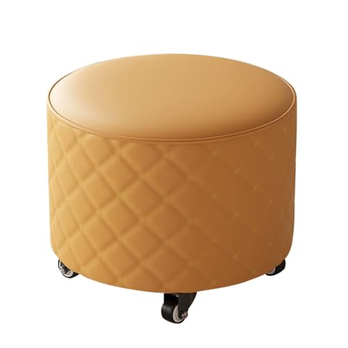 YCKEGEW Kleine Bank Auf Rädern Mit Leder Gepolsterte Bank Beweglicher Runder Gepolsterter Sitz Für Wohnzimmer Und Schlafzimmer,Fußstütze Schuhhocker Niedriger Rollhocker(Yellow) von YCKEGEW
