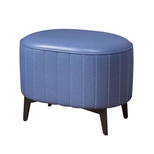 YCKEGEW Kleine Ovale Fußhocker, Niedrig Sofahocker Mit Weichem Sitzkissen, Schuhwechselbank Für Den Eingangsbereich Mit Metallbeinen, Pouf, Niedrige Ottomane Als Fußstütze(Blauw) von YCKEGEW