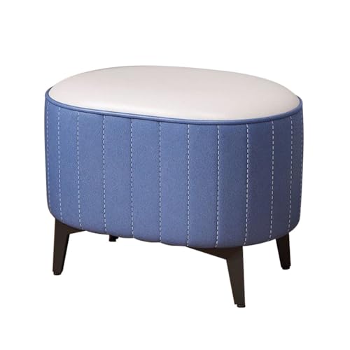 YCKEGEW Kleine Ovale Fußhocker, Niedrig Sofahocker Mit Weichem Sitzkissen, Schuhwechselbank Für Den Eingangsbereich Mit Metallbeinen, Pouf, Niedrige Ottomane Als Fußstütze(Blue+White) von YCKEGEW
