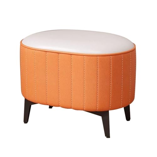 YCKEGEW Kleine Ovale Fußhocker, Niedrig Sofahocker Mit Weichem Sitzkissen, Schuhwechselbank Für Den Eingangsbereich Mit Metallbeinen, Pouf, Niedrige Ottomane Als Fußstütze(Orange+White) von YCKEGEW