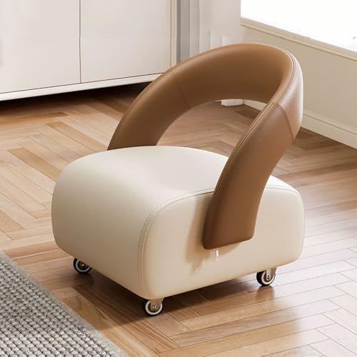 YCKEGEW Kleine Sitzbank Mit Rollen Niedrige Lederhocker, Rollbare Sitzbank Für Wohnzimmer, Schlafzimmer Und Eingangsbereich, Fußstütze Für Couch, Dick Gepolstert(Off-White) von YCKEGEW
