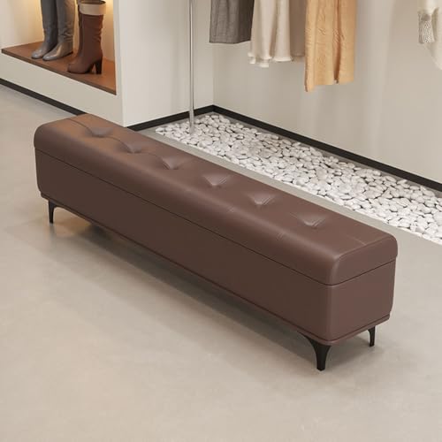 YCKEGEW Lange Ottomane Aus Leder Mit Knopfverzierung, Schmale Aufbewahrungsbank, Schuhbank Für Den Eingangsbereich Mit Sitzfläche, Deckenaufbewahrung Mit Klappdeckel(Bruin,100cm) von YCKEGEW
