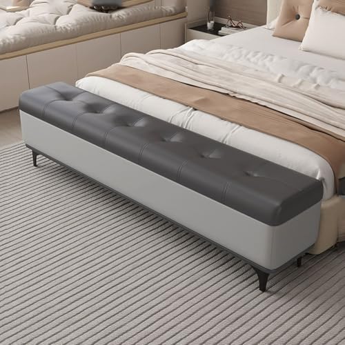 YCKEGEW Lange Ottomane Aus Leder Mit Knopfverzierung, Schmale Aufbewahrungsbank, Schuhbank Für Den Eingangsbereich Mit Sitzfläche, Deckenaufbewahrung Mit Klappdeckel(Dark Grey+Grey,80cm) von YCKEGEW