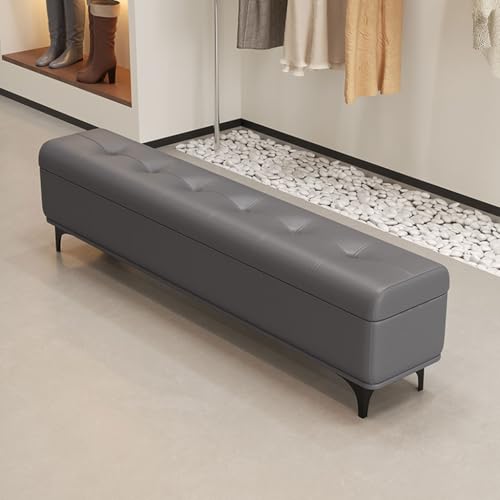YCKEGEW Lange Ottomane Aus Leder Mit Knopfverzierung, Schmale Aufbewahrungsbank, Schuhbank Für Den Eingangsbereich Mit Sitzfläche, Deckenaufbewahrung Mit Klappdeckel(Dark Grey,100cm) von YCKEGEW