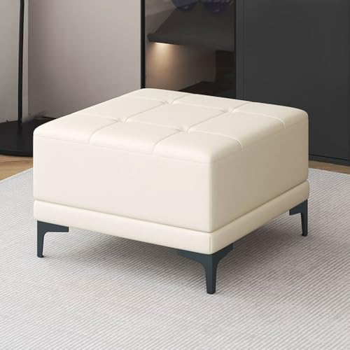YCKEGEW Leder-Ottomane Fußhocker Für Couch Und Wohnzimmer, Kurze Gepolsterte Bank Für Das Fußende des Bettes, Mit Metallbeinen, Moderne Multifunktionale Hocker(Beige-White) von YCKEGEW