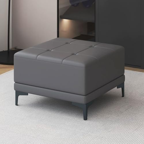 YCKEGEW Leder-Ottomane Fußhocker Für Couch Und Wohnzimmer, Kurze Gepolsterte Bank Für Das Fußende des Bettes, Mit Metallbeinen, Moderne Multifunktionale Hocker(Dark Grey) von YCKEGEW