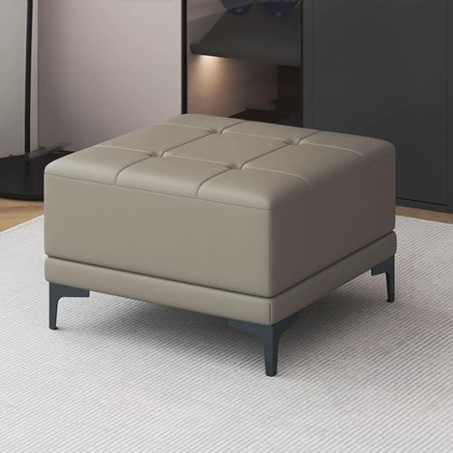 YCKEGEW Leder-Ottomane Fußhocker Für Couch Und Wohnzimmer, Kurze Gepolsterte Bank Für Das Fußende des Bettes, Mit Metallbeinen, Moderne Multifunktionale Hocker(Khaki) von YCKEGEW