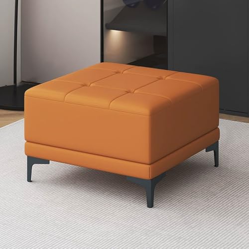 YCKEGEW Leder-Ottomane Fußhocker Für Couch Und Wohnzimmer, Kurze Gepolsterte Bank Für Das Fußende des Bettes, Mit Metallbeinen, Moderne Multifunktionale Hocker(Orange) von YCKEGEW