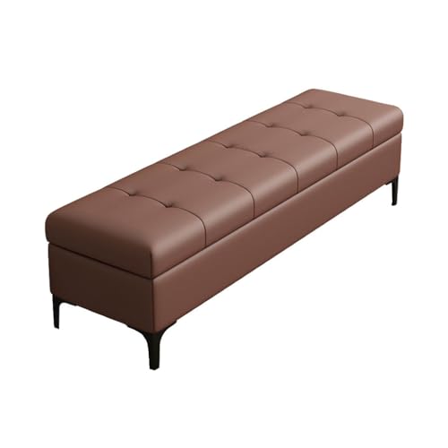 YCKEGEW Leder-Ottomane Mit Stauraum,extra Große Bettbank, Fensterbank-Fußstütze Sofa-Hocker, Gepolsterte Ottomane Mit Knopfverzierung(Bruin,100cm) von YCKEGEW