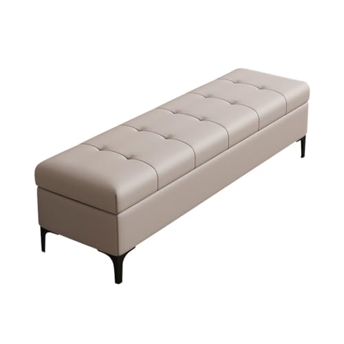 YCKEGEW Leder-Ottomane Mit Stauraum,extra Große Bettbank, Fensterbank-Fußstütze Sofa-Hocker, Gepolsterte Ottomane Mit Knopfverzierung(Grey,100cm) von YCKEGEW