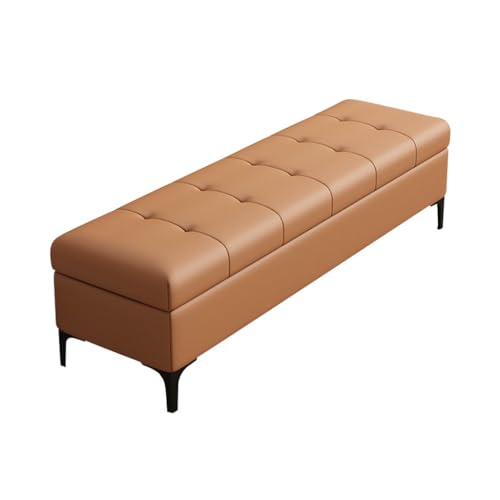 YCKEGEW Leder-Ottomane Mit Stauraum,extra Große Bettbank, Fensterbank-Fußstütze Sofa-Hocker, Gepolsterte Ottomane Mit Knopfverzierung(Orange,120cm) von YCKEGEW