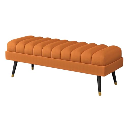 YCKEGEW Long Bedroom Bench Seat Velvet Upholstered Loung Sofa Stool for Living Room,Changing Shoes Stool for Entrance,Contemporary Home Decor Ottoman(Orange,80cm) von YCKEGEW