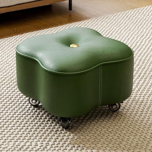 YCKEGEW Mini-Hocker Aus Leder Schuhbank Mit Rollen Für Den Eingangsbereich, Rollbarer Teehocker Für Wohnzimmer Und Schlafzimmer, Freizeit-Fußstütze(Groen) von YCKEGEW