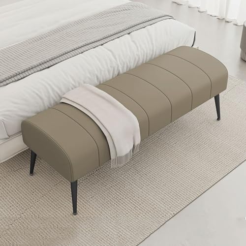 YCKEGEW Moderne Bettbank,Fußstütze Für Das Wohnzimmer-Sofa,Schuhbank Für Den Eingangsbereich Lederpolsterung, Geschwungene Sitzfläche Mit Stabilen Beinen(Beige-Brown,120cm) von YCKEGEW
