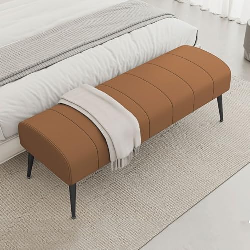 YCKEGEW Moderne Bettbank,Fußstütze Für Das Wohnzimmer-Sofa,Schuhbank Für Den Eingangsbereich Lederpolsterung, Geschwungene Sitzfläche Mit Stabilen Beinen(Bruin,120cm) von YCKEGEW