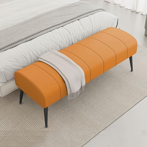YCKEGEW Moderne Bettbank,Fußstütze Für Das Wohnzimmer-Sofa,Schuhbank Für Den Eingangsbereich Lederpolsterung, Geschwungene Sitzfläche Mit Stabilen Beinen(Orange,60cm) von YCKEGEW