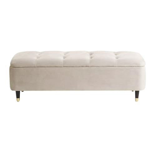 YCKEGEW Moderne Ottomane Mit Stauraum Samtpolsterbank Am Fußende des Bettes, Großer Stauraumsitzhocker Für Die Couch, Rechteckige Eingangsbank Zum Schuhewechseln(Beige,90cm) von YCKEGEW