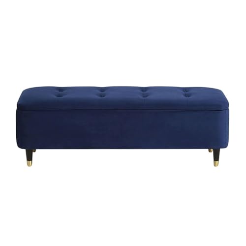 YCKEGEW Moderne Ottomane Mit Stauraum Samtpolsterbank Am Fußende des Bettes, Großer Stauraumsitzhocker Für Die Couch, Rechteckige Eingangsbank Zum Schuhewechseln(Navy Blue,90cm) von YCKEGEW