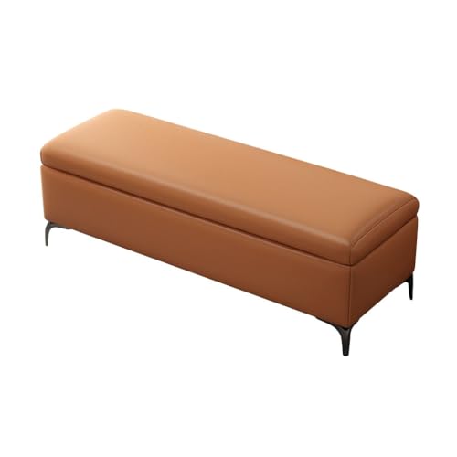 YCKEGEW Moderner Leder-Fußhocker Lange Aufbewahrungsbank Ottomane,Gepolsterte Klapp-Fußstütze, Multifunktionaler Aufbewahrungshocker Mit Stauraum Für Spielzeug Und Kleidung(Orange,80cm) von YCKEGEW