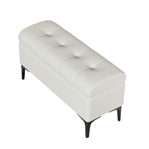 YCKEGEW Ottomane Aus Kunstleder Mit Stauraum Schlafzimmerbank Klappsitzhocker Mit Stauraum Und Organizer, Trittleiter Schuhhocker Für Den Eingangsbereich(Beige,80cm) von YCKEGEW