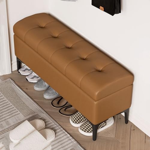 YCKEGEW Ottomane Aus Kunstleder Mit Stauraum Schlafzimmerbank Klappsitzhocker Mit Stauraum Und Organizer, Trittleiter Schuhhocker Für Den Eingangsbereich(Bruin,100cm) von YCKEGEW