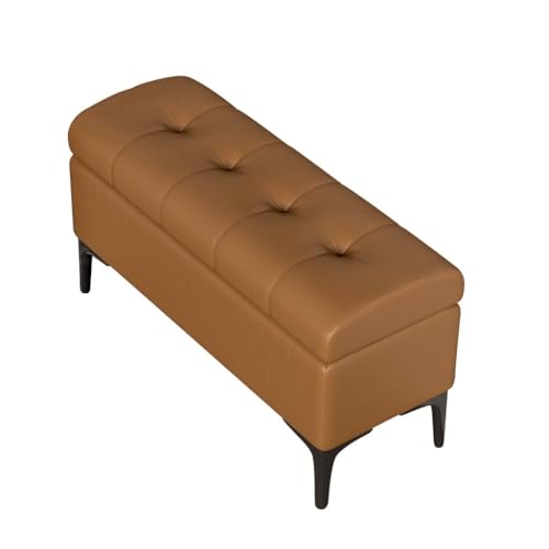 YCKEGEW Ottomane Aus Kunstleder Mit Stauraum Schlafzimmerbank Klappsitzhocker Mit Stauraum Und Organizer, Trittleiter Schuhhocker Für Den Eingangsbereich(Bruin,80cm) von YCKEGEW