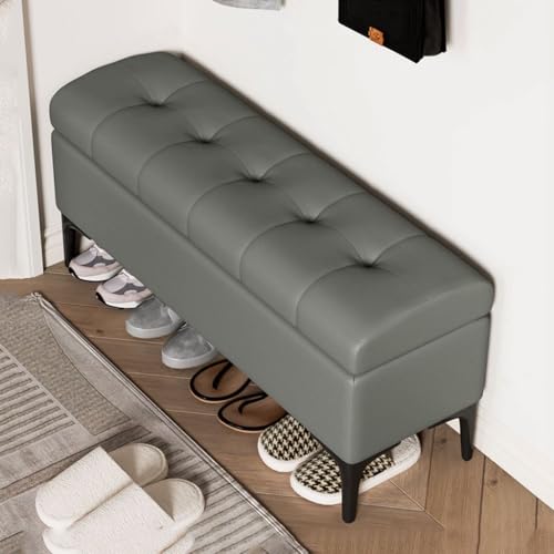 YCKEGEW Ottomane Aus Kunstleder Mit Stauraum Schlafzimmerbank Klappsitzhocker Mit Stauraum Und Organizer, Trittleiter Schuhhocker Für Den Eingangsbereich(Dark Grey,100cm) von YCKEGEW