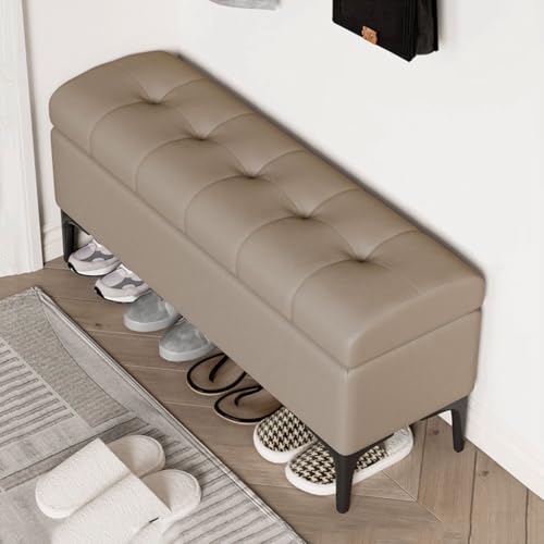 YCKEGEW Ottomane Aus Kunstleder Mit Stauraum Schlafzimmerbank Klappsitzhocker Mit Stauraum Und Organizer, Trittleiter Schuhhocker Für Den Eingangsbereich(Khaki,120cm) von YCKEGEW