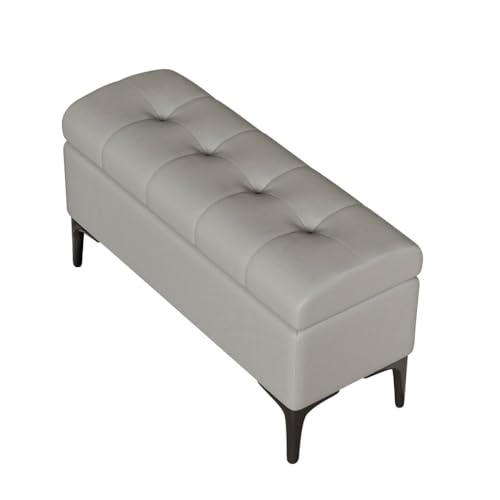 YCKEGEW Ottomane Aus Kunstleder Mit Stauraum Schlafzimmerbank Klappsitzhocker Mit Stauraum Und Organizer, Trittleiter Schuhhocker Für Den Eingangsbereich(Light Grey,80cm) von YCKEGEW