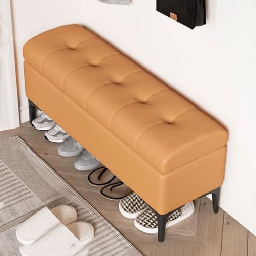 YCKEGEW Ottomane Aus Kunstleder Mit Stauraum Schlafzimmerbank Klappsitzhocker Mit Stauraum Und Organizer, Trittleiter Schuhhocker Für Den Eingangsbereich(Orange,100cm) von YCKEGEW