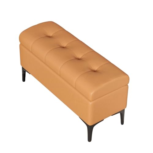 YCKEGEW Ottomane Aus Kunstleder Mit Stauraum Schlafzimmerbank Klappsitzhocker Mit Stauraum Und Organizer, Trittleiter Schuhhocker Für Den Eingangsbereich(Orange,80cm) von YCKEGEW