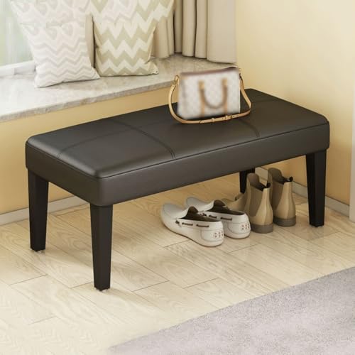 YCKEGEW Rechteckige Leder-Ottomane,Eed-Bank Für Das Schlafzimmer Am Fußende des Bettes – Schuhbank Für Den Eingangsbereich des Wohnzimmers, Dekorative Wohnmöbel(Black,80cm) von YCKEGEW