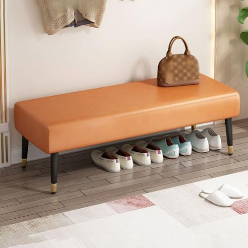 YCKEGEW Rechteckige Leder-Ottomane,Eed-Bank Für Das Schlafzimmer Am Fußende des Bettes – Schuhbank Für Den Eingangsbereich des Wohnzimmers, Dekorative Wohnmöbel(Orange,100cm) von YCKEGEW