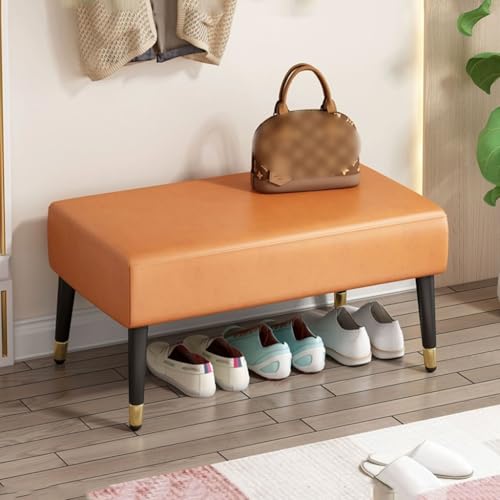 YCKEGEW Rechteckige Leder-Ottomane,Eed-Bank Für Das Schlafzimmer Am Fußende des Bettes – Schuhbank Für Den Eingangsbereich des Wohnzimmers, Dekorative Wohnmöbel(Orange,60cm) von YCKEGEW