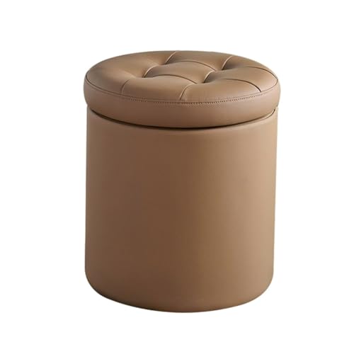YCKEGEW Runder Aufbewahrungshocker Ottoman, Kleine Schminkstühle, Gepolsterte Ottomane Mit Tufting-Verzierung Für Wohn- Und Schlafzimmer, Schuhhocker(Bruin,36cm) von YCKEGEW