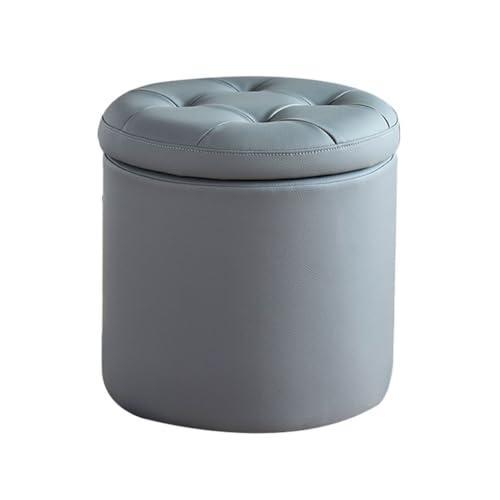 YCKEGEW Runder Aufbewahrungshocker Ottoman, Kleine Schminkstühle, Gepolsterte Ottomane Mit Tufting-Verzierung Für Wohn- Und Schlafzimmer, Schuhhocker(Grey,42cm) von YCKEGEW