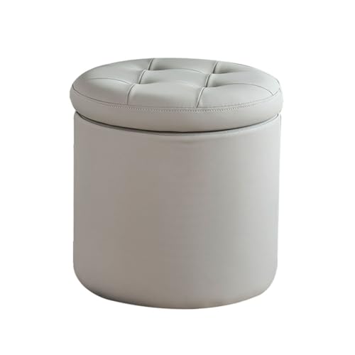 YCKEGEW Runder Aufbewahrungshocker Ottoman, Kleine Schminkstühle, Gepolsterte Ottomane Mit Tufting-Verzierung Für Wohn- Und Schlafzimmer, Schuhhocker(Light Grey,42cm) von YCKEGEW