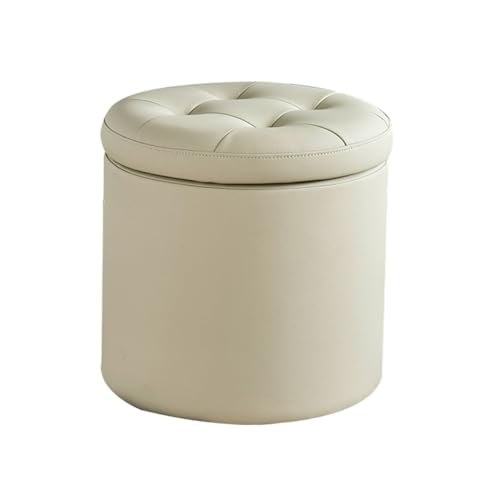YCKEGEW Runder Aufbewahrungshocker Ottoman, Kleine Schminkstühle, Gepolsterte Ottomane Mit Tufting-Verzierung Für Wohn- Und Schlafzimmer, Schuhhocker(Milky apricot,42cm) von YCKEGEW