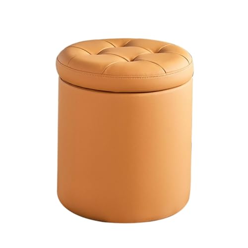 YCKEGEW Runder Aufbewahrungshocker Ottoman, Kleine Schminkstühle, Gepolsterte Ottomane Mit Tufting-Verzierung Für Wohn- Und Schlafzimmer, Schuhhocker(Orange,36cm) von YCKEGEW