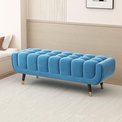 YCKEGEW Samtige Lange Ottomane-Bank, Bettbänke Mit Metallbeinen, Gepolsterte Fensterbank-Fußstütze Für Sofa, Kleiderladen-Sofa-Garderoben-Ruhebank(Blauw,120cm) von YCKEGEW