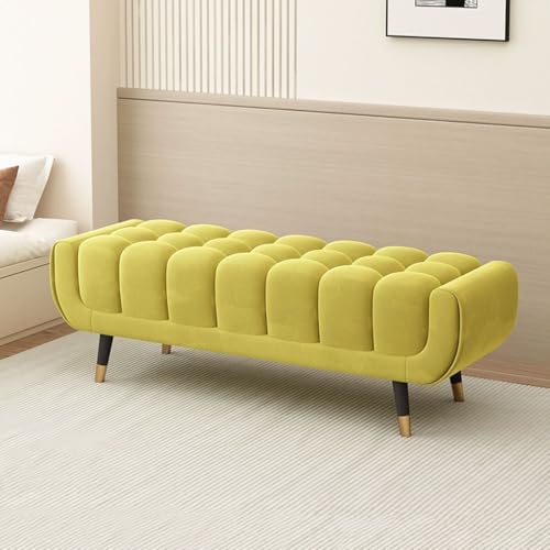 YCKEGEW Samtige Lange Ottomane-Bank, Bettbänke Mit Metallbeinen, Gepolsterte Fensterbank-Fußstütze Für Sofa, Kleiderladen-Sofa-Garderoben-Ruhebank(Ginger Yellow,100cm) von YCKEGEW