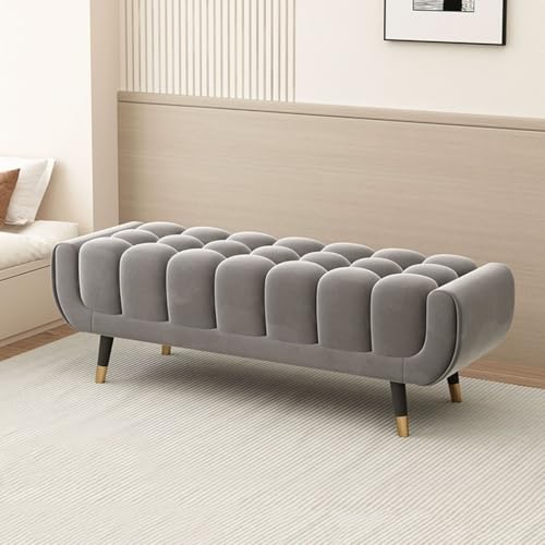 YCKEGEW Samtige Lange Ottomane-Bank, Bettbänke Mit Metallbeinen, Gepolsterte Fensterbank-Fußstütze Für Sofa, Kleiderladen-Sofa-Garderoben-Ruhebank(Grey,120cm) von YCKEGEW