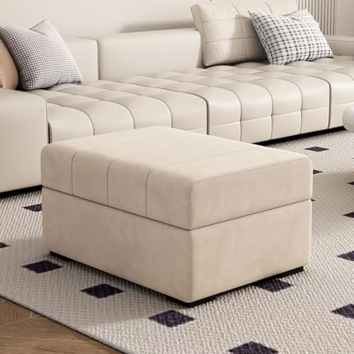 YCKEGEW Samtige Quadratische Ottomane, Aufbewahrungsbox Aufklappbarer Aufbewahrungshocker Für Wohnzimmer Und Schlafzimmer, Sofa-Fußstütze, Bett-Hocker(Beige) von YCKEGEW