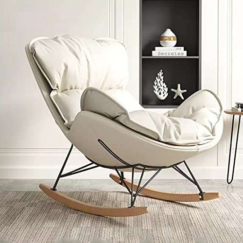 YCKEGEW Schaukelstuhl Comfy Chair Für Schlafzimmer,Gepolsterter Gleitersessel Lounge Stuhl Recliner, Für Sonnenzimmer Büro, Lazy Chair Moderner Akzentstuhl Ergonomisches Design (Color : Beige) von YCKEGEW